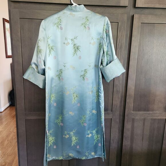 Mulchands Silk Womens Vintage Asian Kimono Light Blue Duster Robe Midi Dress - Picture 6 of 16